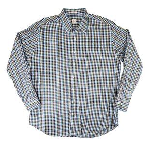Peter Millar Classic Fit Sport Shirt Mens XL Blue Green Plaid Cotton